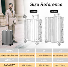 Checked Luggage Aluminum Frame Suitcase with Wheels PC ABS Hardside Zipperless with TSA Lock 28 Inch Gray