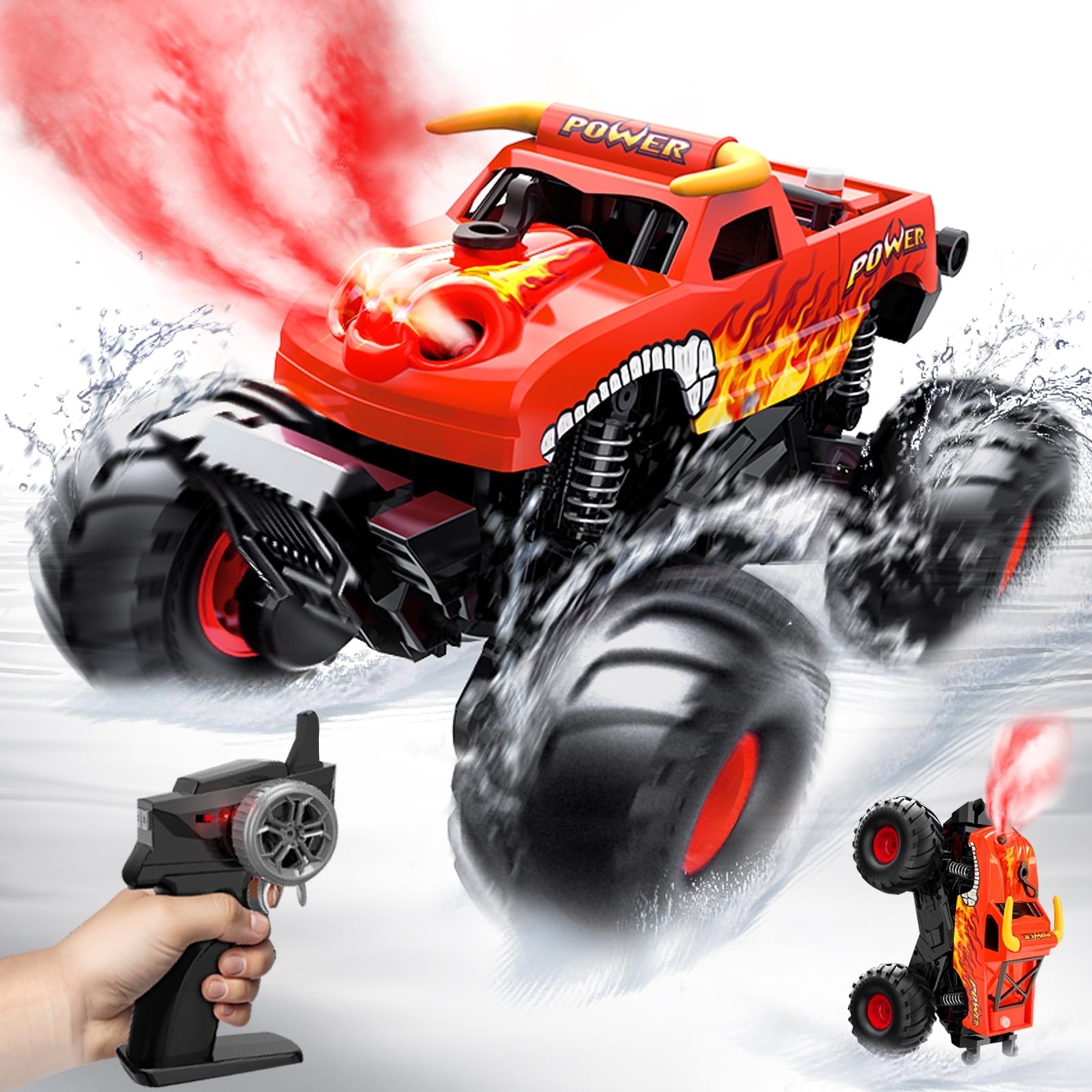 Adoonk Remote Control Car Monster Truck Toys ,1:16 Amphibious 4WD Off-Road RC Cars with 360° Spin & High-Traction Wheels, Gift for Boys Girls