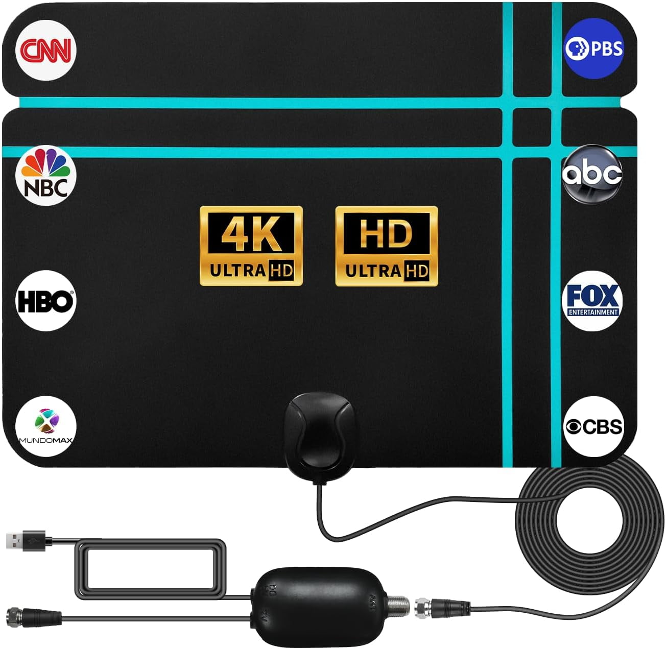 2025 TV Antenna 1900+ Miles Long Range, Indoor Digital Antenna for Smart & Older TVs, TV Antenna with Amplified for Local Channels Support 8K 4K HDTV 1080p Support, 9.84ft Coaxial Cable