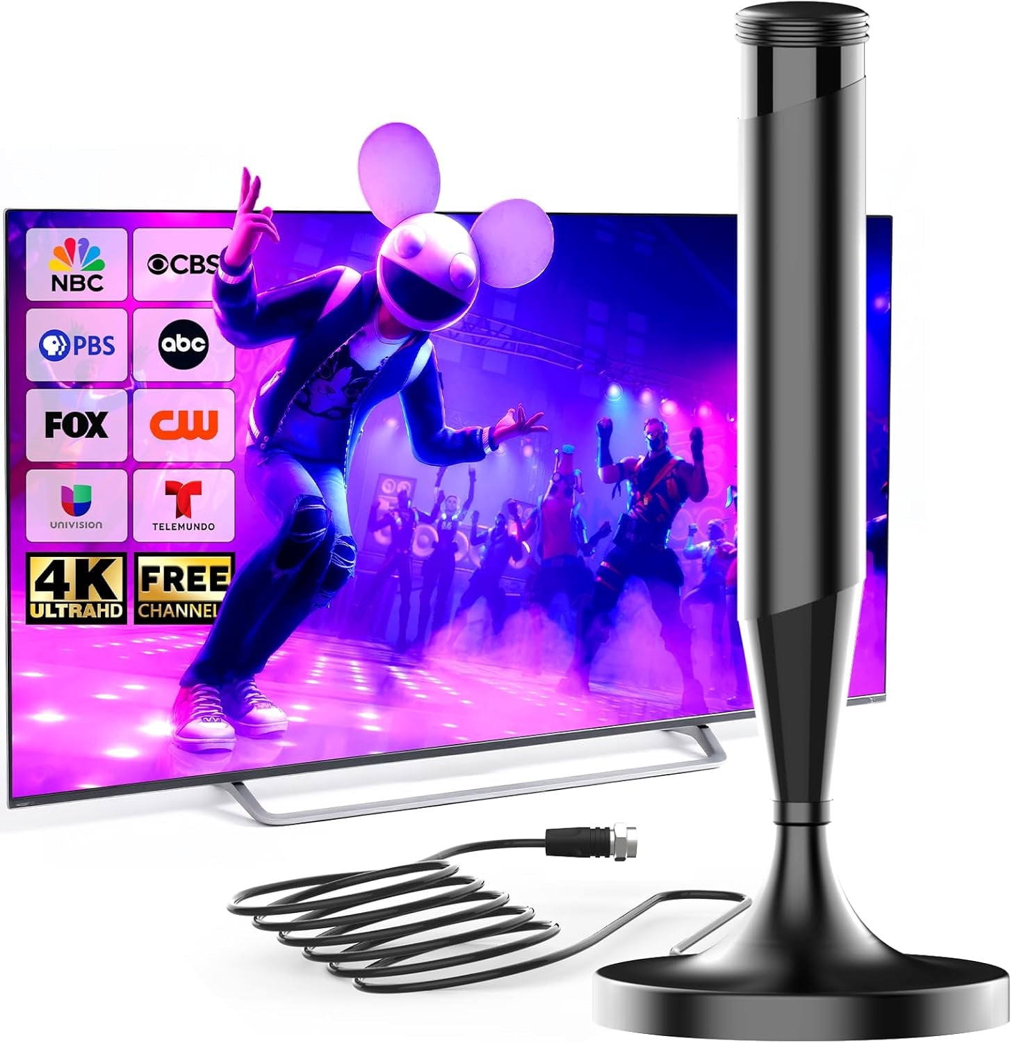 Pro HD TV Antenna– 1900+ Mile Enhanced Range, Supports Indoor/Outdoor 4K/1080P Smart TVs, Extended Range Reception for Local Channels, Amplified Signal Booster, 9.84 FT Coax Cable
