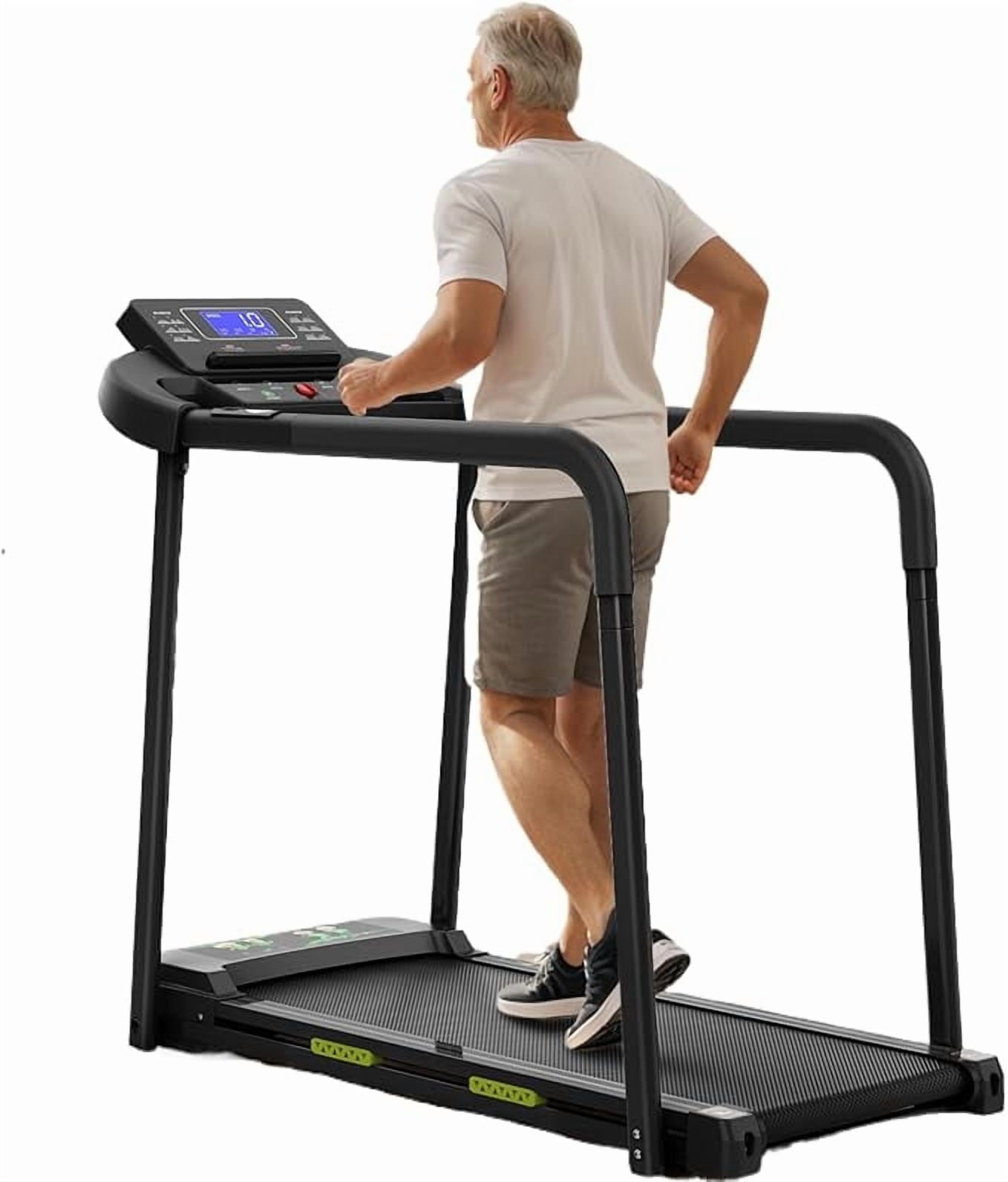 Walking Treadmill for Senior with Long Handrails, Folding Treadmill for 300lbs Capacity, Home Recovery Fitness Exercise Machine with Heart Rate Monitor, Large LED Display