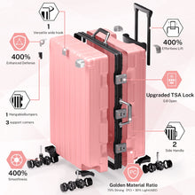Checked Luggage Aluminum Frame Suitcase with Wheels PC ABS Hardside Zipperless with TSA Lock 28 Inch Pink