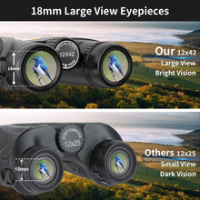 New 12x42 HD Binoculars for Adults and Kids BAK4 Prism Waterproof Binoculars for Bird Watching Hunting Hiking Safari Travel Sports