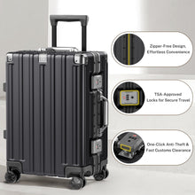Checked Luggage Aluminum Frame Suitcase with Wheels PC ABS Hardside Zipperless with TSA Lock 28 Inch Black